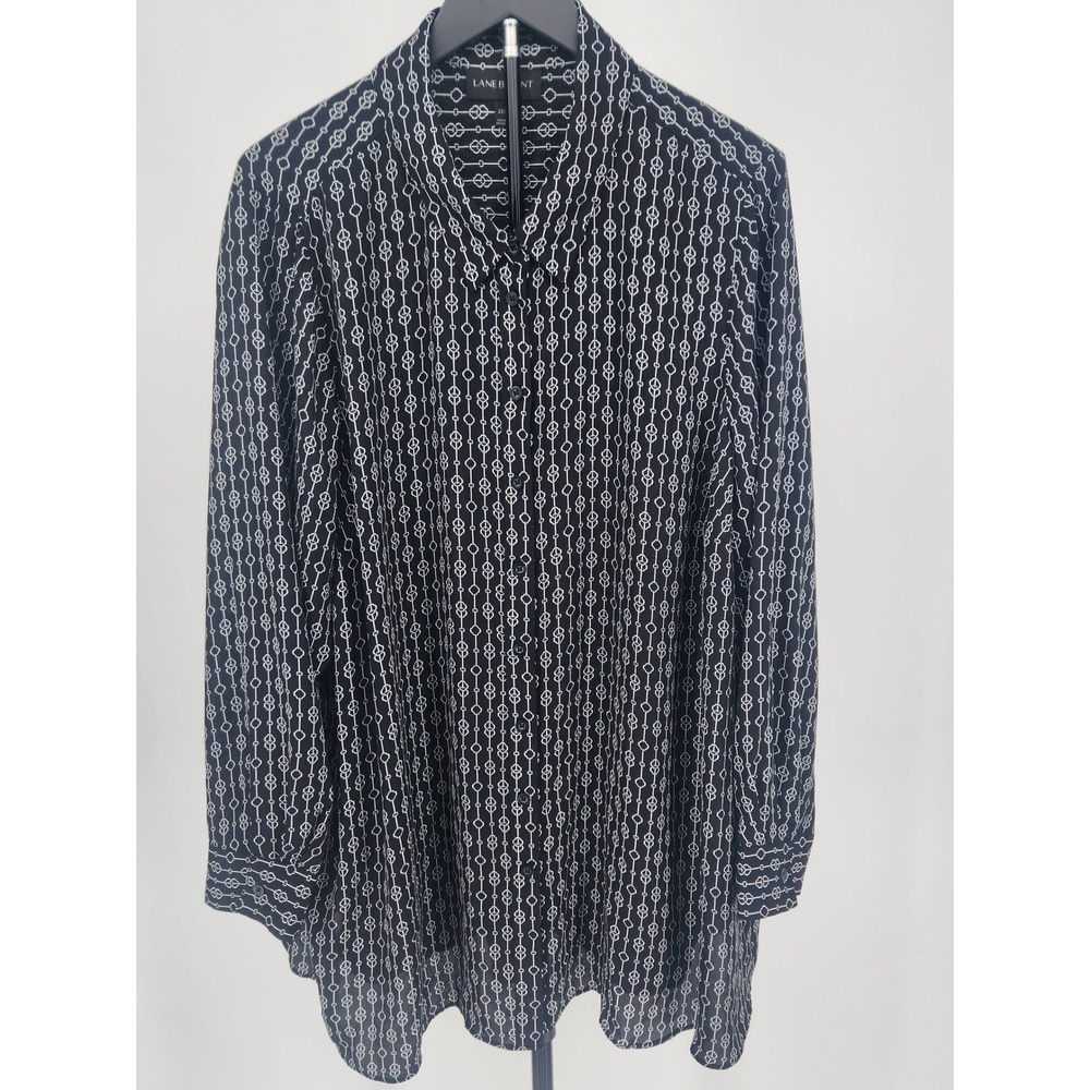Lane Bryant Womens Black White Geometric Chain Print Button Front Blouse 22/24